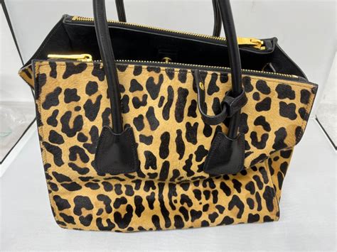 PRADA Cavallino Leopard Print Twin Pocket Tote Miele